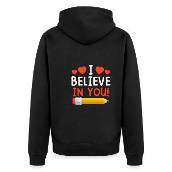 Lehrerin ich glaube an dich Lehrer - Unisex Premium Bio Zip Hoodie - Schwarz - Hinten - Nico (187cm)