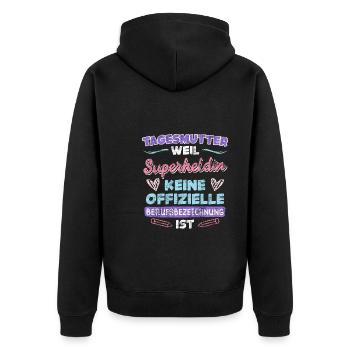 Superheld ist keine Berufsbezeichnung Tagesmutter - Unisex Premium Bio Zip Hoodie - Schwarz - Hinten - Nico (187cm)