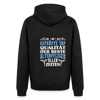 Top Qualität der beste Altenpfleger - Unisex Premium Bio Zip Hoodie - Schwarz - Hinten - Nico (187cm)