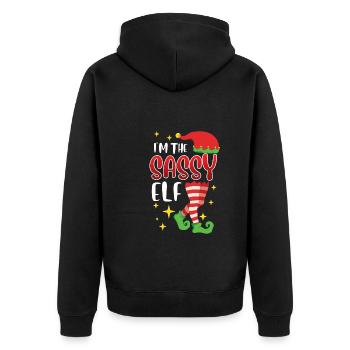 Freche Elfe Ich bin die sassy Elfe Nikolaus - Unisex Premium Bio Zip Hoodie - Schwarz - Hinten - Nico (187cm)