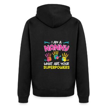 Quels sont vos superpouvoirs ? Je suis assistante maternelle - Veste à capuche bio Premium Unisexe - noir - Dos - Nico (187cm)