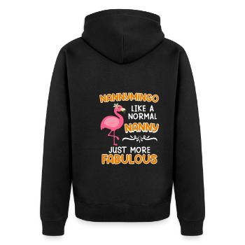 Flamingo Nannymingo nur viel besser Tagesmutter - Unisex Premium Bio Zip Hoodie - Schwarz - Hinten - Nico (187cm)