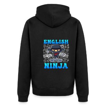 Englischlehrer Ninja ich bin Englisch Lehrer - Unisex Premium Bio Zip Hoodie - Schwarz - Hinten - Nico (187cm)