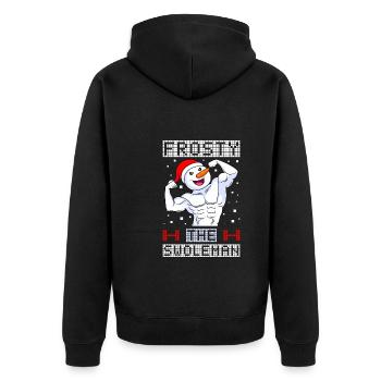 Frosty the Swoleman Bodybuilder Snowman - Unisex Premium Organic Zip Hoodie - black - Back - Nico (187cm)