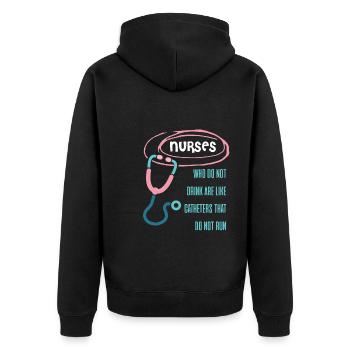 Katheter laufen nur beim saufen Krankenschwester - Unisex Premium Bio Zip Hoodie - Schwarz - Hinten - Nico (187cm)