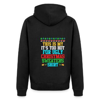 Ugly Christmas warme Weihnachten - Unisex Premium Bio Zip Hoodie - Schwarz - Hinten - Nico (187cm)