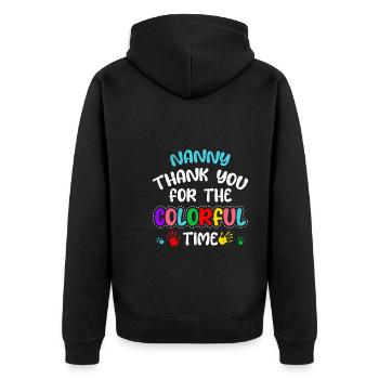 Vielen Dank für die bunte Zeit Danke Tagesmutter - Unisex Premium Bio Zip Hoodie - Schwarz - Hinten - Nico (187cm)