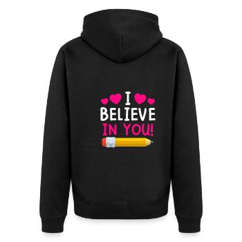 Lehrerin ich glaube an dich Lehrer - Unisex Premium Bio Zip Hoodie - Schwarz - Hinten - Nico (187cm)