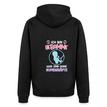 Was sind deine Superkräfte? Ich bin Hebamme - Unisex Premium Bio Zip Hoodie - Schwarz - Hinten - Nico (187cm)