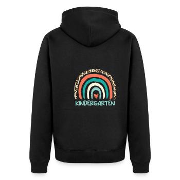 Ich bin gerne im Kindergarten - Unisex Premium Bio Zip Hoodie - Schwarz - Hinten - Nico (187cm)