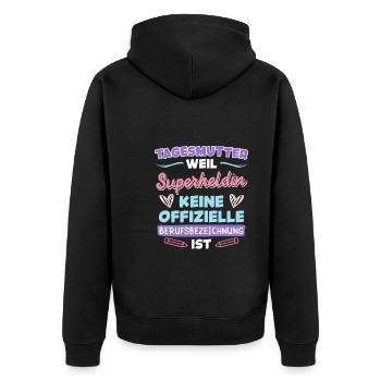 Superheld ist keine Berufsbezeichnung Tagesmutter - Unisex Premium Bio Zip Hoodie - Schwarz - Hinten - Nico (187cm)