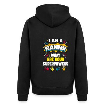 Quels sont vos superpouvoirs ? Je suis assistante maternelle - Veste à capuche bio Premium Unisexe - noir - Dos - Nico (187cm)