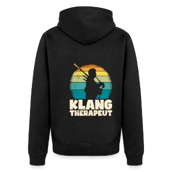 Ich bin ein Klangtherapeut ich spiele Dudelsack - Unisex Premium Bio Zip Hoodie - Schwarz - Hinten - Nico (187cm)