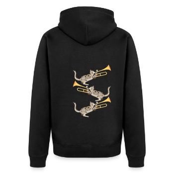 Musicien avec chat avec trombone - Veste à capuche bio Premium Unisexe - noir - Dos - Nico (187cm)