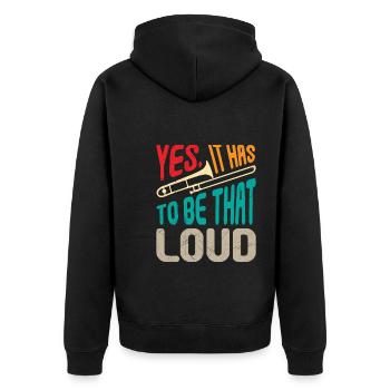 Musiker Trompeter Ja das muss so laut Posaune - Unisex Premium Bio Zip Hoodie - Schwarz - Hinten - Nico (187cm)