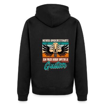 Unterschätze niemals einen alten Mann mit Gitarre - Unisex Premium Bio Zip Hoodie - Schwarz - Hinten - Nico (187cm)