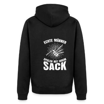 Echte Männer spielen mit ihrem Dudelsack - Unisex Premium Bio Zip Hoodie - Schwarz - Hinten - Nico (187cm)
