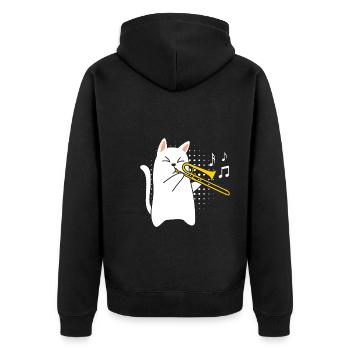 Musicien avec chat joue du trombone - Veste à capuche bio Premium Unisexe - noir - Dos - Nico (187cm)