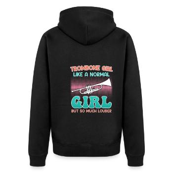 Musiker wie ein normales Mädchen nur laut Posaune - Unisex Premium Bio Zip Hoodie - Schwarz - Hinten - Nico (187cm)