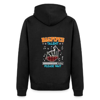 Dudelsacktalent wird geladen Ich lerne Dudelsack - Unisex Premium Bio Zip Hoodie - Schwarz - Hinten - Nico (187cm)