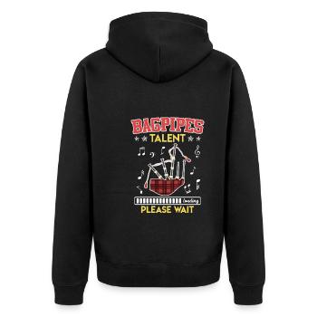 Dudelsacktalent wird geladen Ich lerne Dudelsack - Unisex Premium Bio Zip Hoodie - Schwarz - Hinten - Nico (187cm)