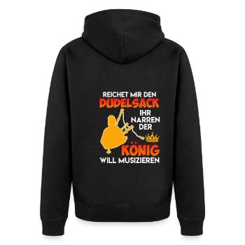 Der König will musizieren reicht mir den Dudelsack - Unisex Premium Bio Zip Hoodie - Schwarz - Hinten - Nico (187cm)
