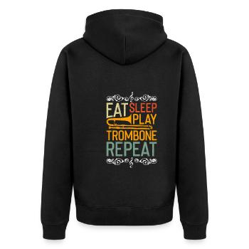 Essen schlafen Posaune spielen wiederholen Posaune - Unisex Premium Bio Zip Hoodie - Schwarz - Hinten - Nico (187cm)