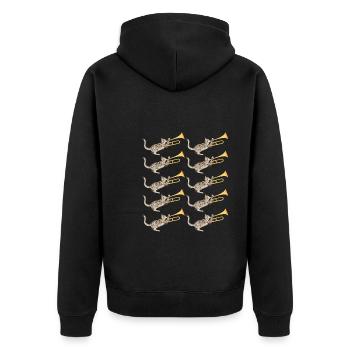 Musicien avec chat avec trombone - Veste à capuche bio Premium Unisexe - noir - Dos - Nico (187cm)