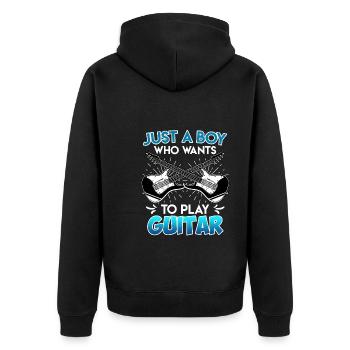 Nur ein Junge der gerne Gitarre spielt Gitarre - Unisex Premium Bio Zip Hoodie - Schwarz - Hinten - Nico (187cm)