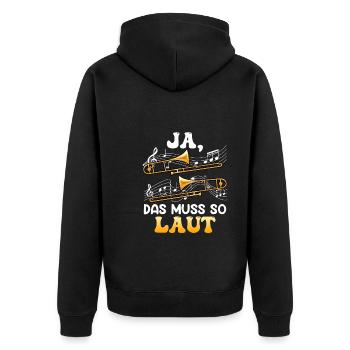 Musiker Ja das muss so laut ich spiele Posaune - Unisex Premium Bio Zip Hoodie - Schwarz - Hinten - Nico (187cm)