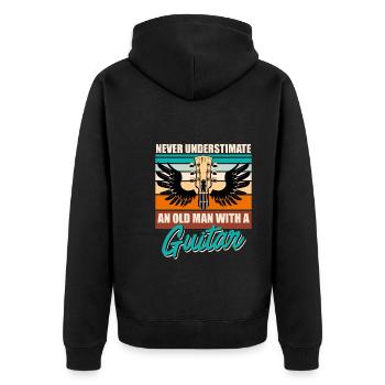 Unterschätze niemals einen alten Mann mit Gitarre - Unisex Premium Bio Zip Hoodie - Schwarz - Hinten - Nico (187cm)