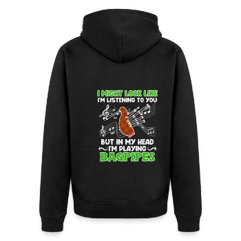 Scheint als höre ich zu aber Kopf spielt Dudelsack - Unisex Premium Bio Zip Hoodie - Schwarz - Hinten - Nico (187cm)
