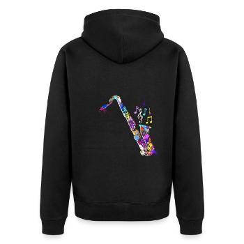 Jazz Band Orchester Ich spiele Saxophon - Unisex Premium Bio Zip Hoodie - Schwarz - Hinten - Nico (187cm)