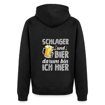 Musik Konzert Darum bin ich hier Bier und Schlager - Unisex Premium Bio Zip Hoodie - Schwarz - Hinten - Nico (187cm)