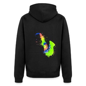 Jazz Band Orchester Musik Ich spiele Saxophon - Unisex Premium Bio Zip Hoodie - Schwarz - Hinten - Nico (187cm)