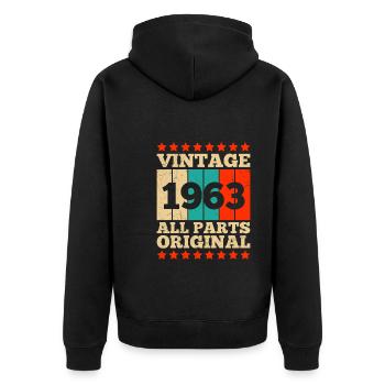 60. Geburtstag alle Teile original 60 Jahre - Unisex Premium Bio Zip Hoodie - Schwarz - Hinten - Nico (187cm)