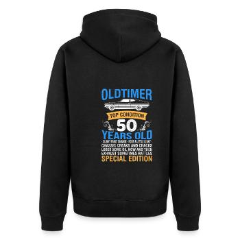 Oldtimer 50 ans 50e anniversaire hommes hommes - Veste à capuche bio Premium Unisexe - noir - Dos - Nico (187cm)