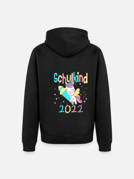 Schulkind 2022 Einhorn - Unisex Premium Bio Zip Hoodie - Schwarz