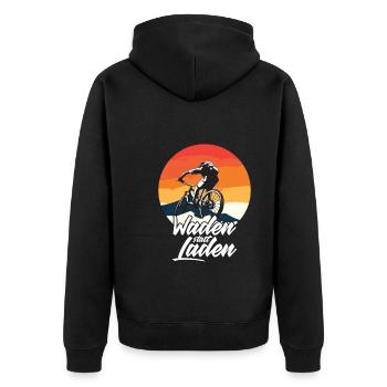 Waden statt Laden Fahrrad E-Bike Radtrikot - Unisex Premium Bio Zip Hoodie - Schwarz - Hinten - Nico (187cm)