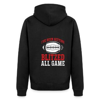 All game geblitzter Fußball - Unisex Premium Bio Zip Hoodie - Schwarz - Hinten - Nico (187cm)
