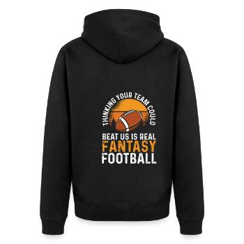 To beat us Is real fantasy - Unisex Premium Organic Zip Hoodie - black - Back - Nico (187cm)