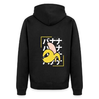 Süße Kawaii Banane - Unisex Premium Bio Zip Hoodie - Schwarz - Hinten - Nico (187cm)