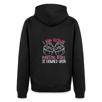 Beating People Is Frowned upon - Unisex Premium Organic Zip Hoodie - black - Back - Nico (187cm)
