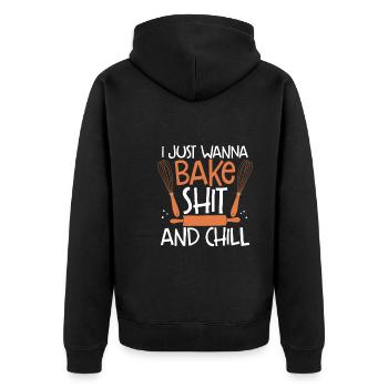 Will Nur Scheiße Backen Und Chillen - Unisex Premium Bio Zip Hoodie - Schwarz - Hinten - Nico (187cm)