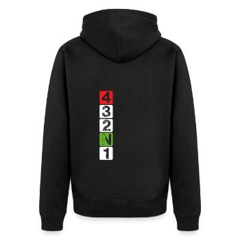 Motorrad Gangschaltung - Unisex Premium Bio Zip Hoodie - Schwarz - Hinten - Nico (187cm)