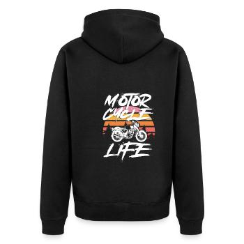 Motorcycle life in retro - Unisex Premium Organic Zip Hoodie - black - Back - Nico (187cm)