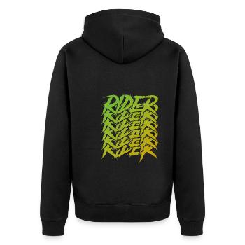 Grüner Motorradfahrer - Unisex Premium Bio Zip Hoodie - Schwarz - Hinten - Nico (187cm)