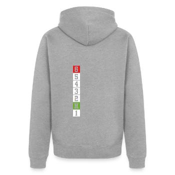 Motorrad Gangschaltung Sechs - Unisex Premium Bio Zip Hoodie - Grau meliert - Hinten - Nico (187cm)