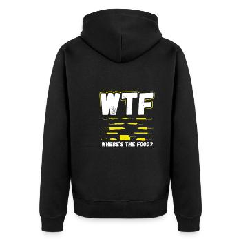Wo Ist Das Essen - Unisex Premium Bio Zip Hoodie - Schwarz - Hinten - Nico (187cm)