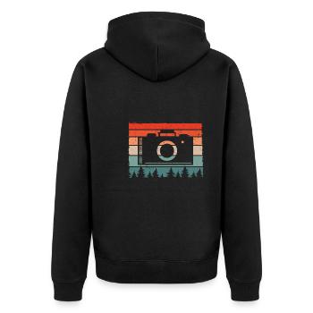 Camera in vintage color - Unisex Premium Organic Zip Hoodie - black - Back - Nico (187cm)